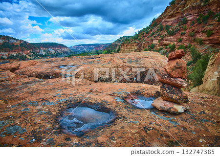 Sandstone Cairn and Water Pools Kanab Utah Canyon Landscape Sandstone Cairn and Water Pools Kanab Utah Canyon Landscape 132747385