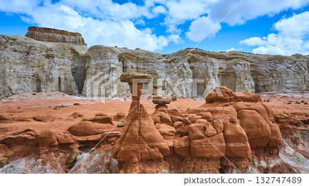 Aerial Hoodoo Rock Formations and Desert Cliffs Paria Rimrocks Utah 132747489