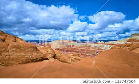 Red Sandstone Formations and Dramatic Clouds Paria Canyon Ground Level Red Sandstone Formations and Dramatic Clouds Paria Canyon Ground Level 132747504