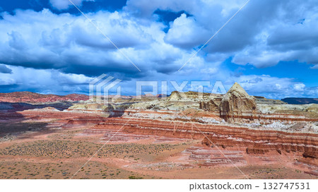 Aerial Desert Cliffs and Mesas with Pyramid Formation Catstair Canyon Utah 132747531