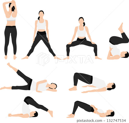 Illustration of a woman on a diet (stretching) Illustration of a woman on a diet (stretching) 132747534