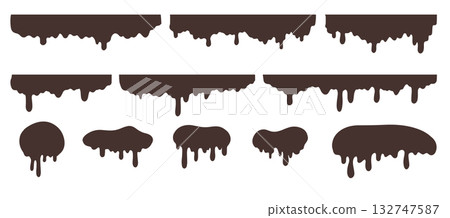 Melt drips chocolate waves. Cocoa liquid motion. Melt drips chocolate waves. Cocoa liquid motion. 132747587