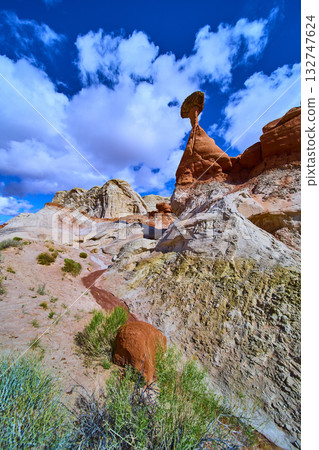 Toadstool Hoodoo Rock Formation Paria Rimrocks Utah Desert with Dramatic Sky 132747624