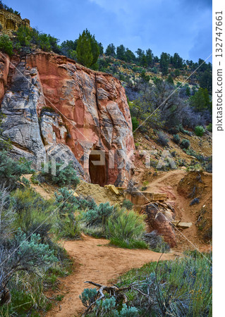 Sandstone Cave Entrance and Desert Trail Belly of the Dragon Utah 132747661