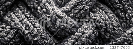Textured gray knitted texture flat lay backdrop with copy space for winter design projects 132747693