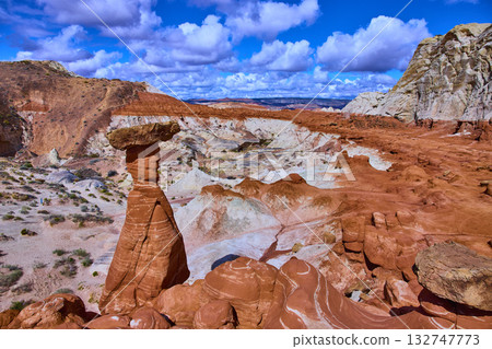 Hoodoo Rock Formation and Desert Landscape at Toadstool Hoodoos Utah Midday Hoodoo Rock Formation and Desert Landscape at Toadstool Hoodoos Utah Midday 132747773
