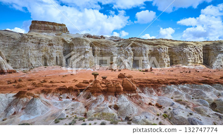 Aerial Hoodoo Rock Formations and Layered Sandstone Cliffs Paria Rimrocks Utah 132747774
