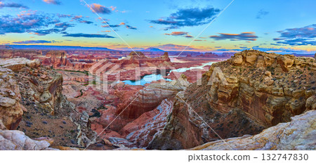 Lake Powell Red Rock Canyon and Turquoise Water at Sunrise Panorama Lake Powell Red Rock Canyon and Turquoise Water at Sunrise Panorama 132747830