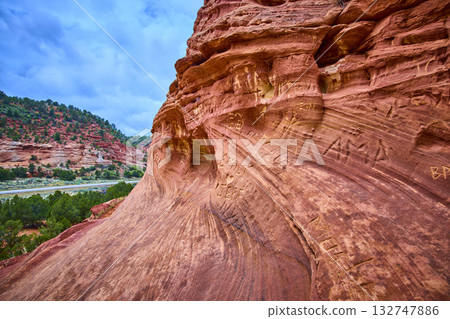Red Sandstone Graffiti and Striations Kanab Sand Caves Utah Close Up Red Sandstone Graffiti and Striations Kanab Sand Caves Utah Close Up 132747886