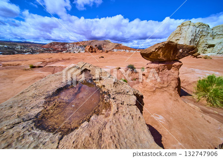 Balanced Rock Hoodoo with Desert Pool and Distant Mesa Kanab Utah Balanced Rock Hoodoo with Desert Pool and Distant Mesa Kanab Utah 132747906