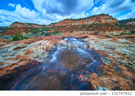 Rainwater Pools on Red Sandstone Kanab Utah Desert After Storm Rainwater Pools on Red Sandstone Kanab Utah Desert After Storm 132747912