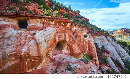 Aerial Sandstone Cliffs and Natural Caves Kanab Utah Desert Landscape Aerial Sandstone Cliffs and Natural Caves Kanab Utah Desert Landscape 132747941