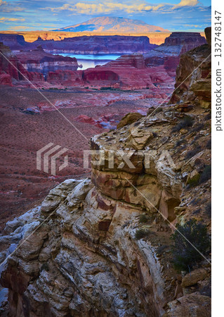 Sandstone Cliffs and Lake Powell at Golden Hour Alstrom Point Utah 132748147