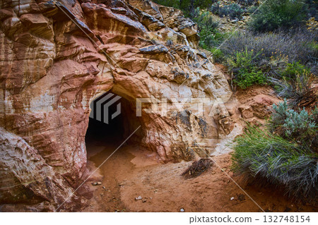 Sandstone Cave Entrance with Desert Graffiti at Belly of the Dragon Utah 132748154