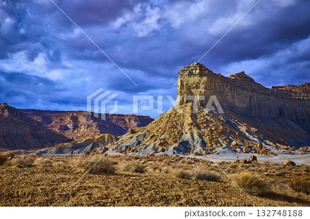Dramatic Desert Mesa and Stormy Sky at Alstrom Point Lake Powell Utah 132748188