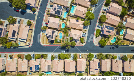 Aerial Residential Neighborhood With Pools And Solar Panels Las Vegas Top Down Aerial Residential Neighborhood With Pools And Solar Panels Las Vegas Top Down 132748250