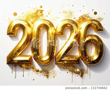 Social media. 2026 in large numbers on a white background. Golden with a shiny effect. Symbol of New Year. Social media. 2026 in large numbers on a white background. Golden with a shiny effect. Symbol of New Year. 132748662