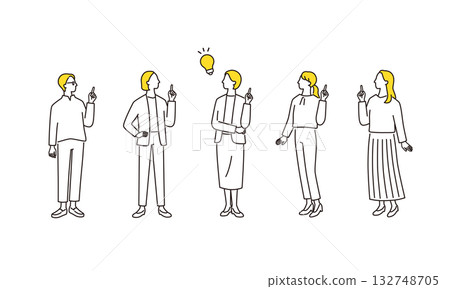 Full-body illustration set of a female business team whose problem was solved 132748705