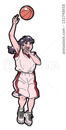 一幅女孩在籃球場上勾手投籃的插圖 132748938