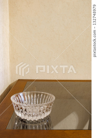 glass transparent empty bowl on the table 132748979