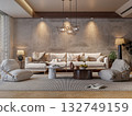 Cozy & Warm Living Room: Comfortable Modern Interior with Textured Wall 132749159