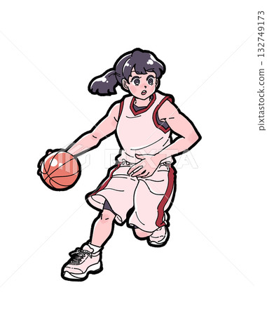 Illustration of a girl dribbling a basketball 132749173