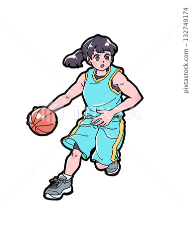 一幅女孩運球的插圖 132749174