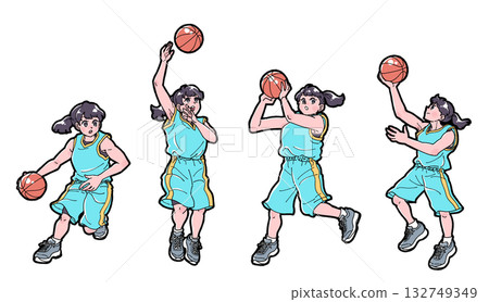 Illustration set of girls playing basketball Illustration set of girls playing basketball 132749349