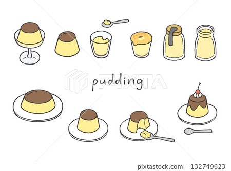 Hand-drawn illustration set of various puddings 132749623