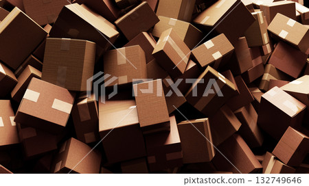 Pile of Cardboard Boxes Packed Together in a Warehouse Setting 132749646