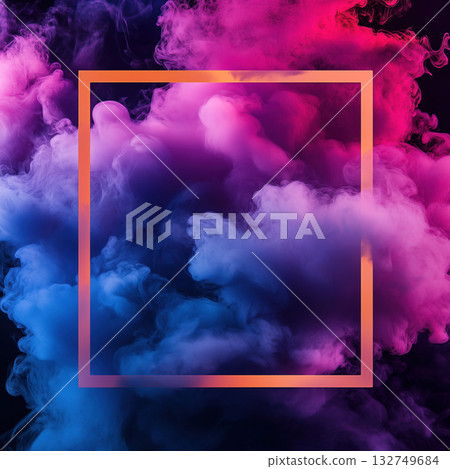 Smoke and mist theme on square background with copy space for text in vibrant colorful color tone. 132749684