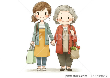 Miyu Series: A scene where Miyu supports the elderly by carrying an eco bag 132749837