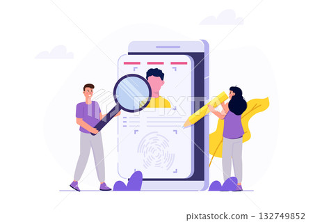 Know your customer or digital kyc, verifying the identity of its clients concept. Flat Vector illustrations set for banner, website, landing page, flyer. 132749852