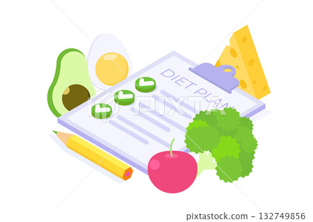 Diet plan schedule checklist concept. Isometric Vector illustration Diet plan schedule checklist concept. Isometric Vector illustration 132749856