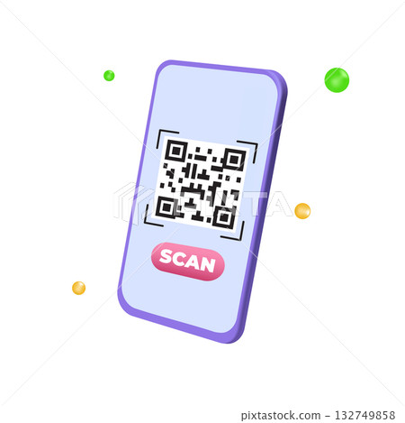 Use smartphone for QR code scanning.  3d Vector illustration for banner, website, landing page, flyer. 132749858