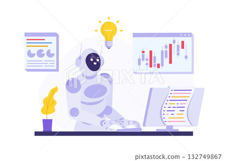 Trading bot or  robot, ai trader, automatic stock trading concept. Vector illustration 132749867