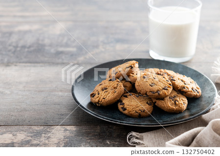 Chocolate chip cookies and milk for breakfast Chocolate chip cookies and milk for breakfast 132750402