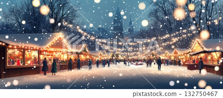 christmas market in snowy winter illustration 132750467