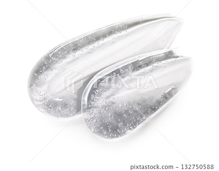 Clear cosmetic smears gel texture on a white background Clear cosmetic smears gel texture on a white background 132750588