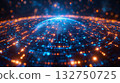 A glowing holographic sphere made of neural connections appearing from a transparent digital user interface, representing artificial intelligence and data evolution. 132750725