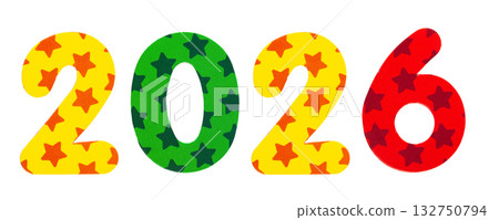 Colorful number 2026 with star pattern isolated on white background Colorful number 2026 with star pattern isolated on white background 132750794