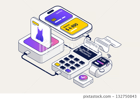 Trendy Isometric illustration of Online Shopping 132750843