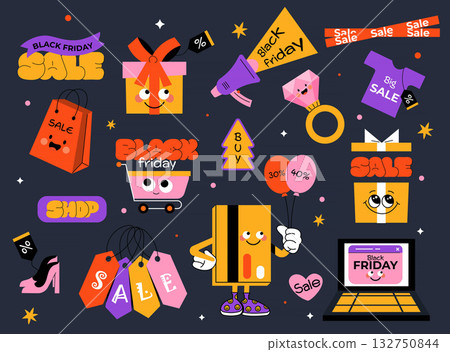 Black Friday Charaters design - Retro stickers Collection 132750844