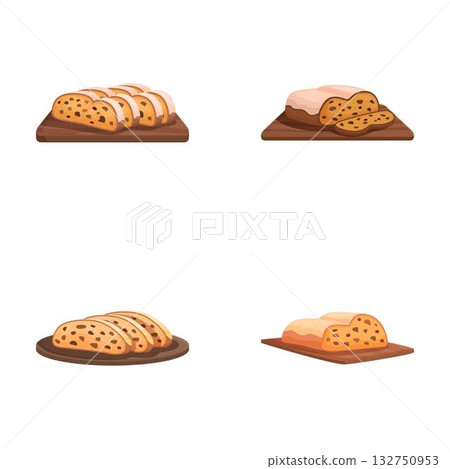 Assorted fresh bread loaves on boards illustration 132750953