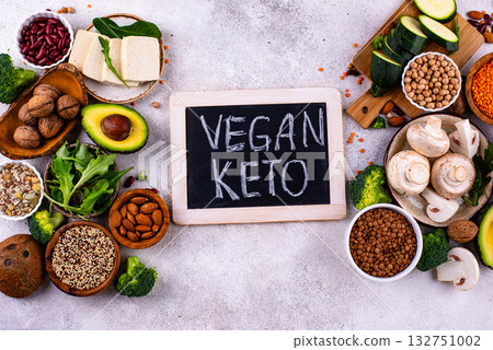 Vegan keto products. Ketogenic plant-based food 132751002
