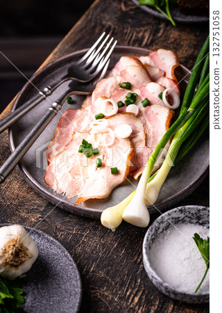 Sliced boiled smoked pork or ham Sliced boiled smoked pork or ham 132751058