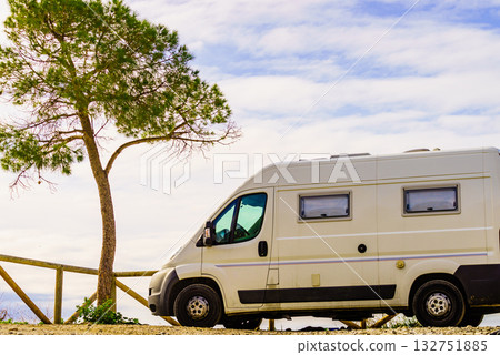 Camper van on seaside cliff, Spain 132751885