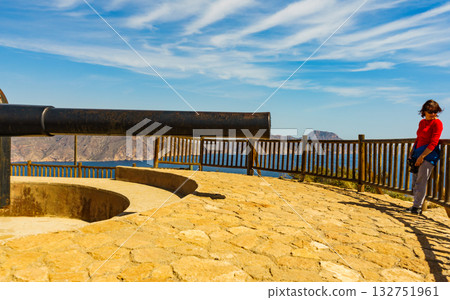 Tourist woman at Battery de Castillitos in Spain 132751961