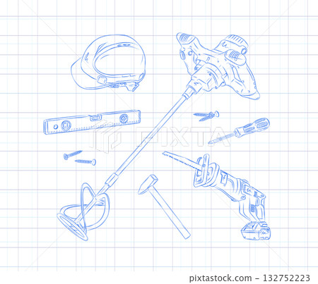 Construction tools composition on light 132752223