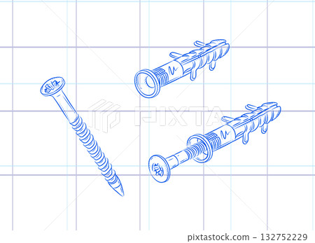 Dowel and screw illustration light 132752229